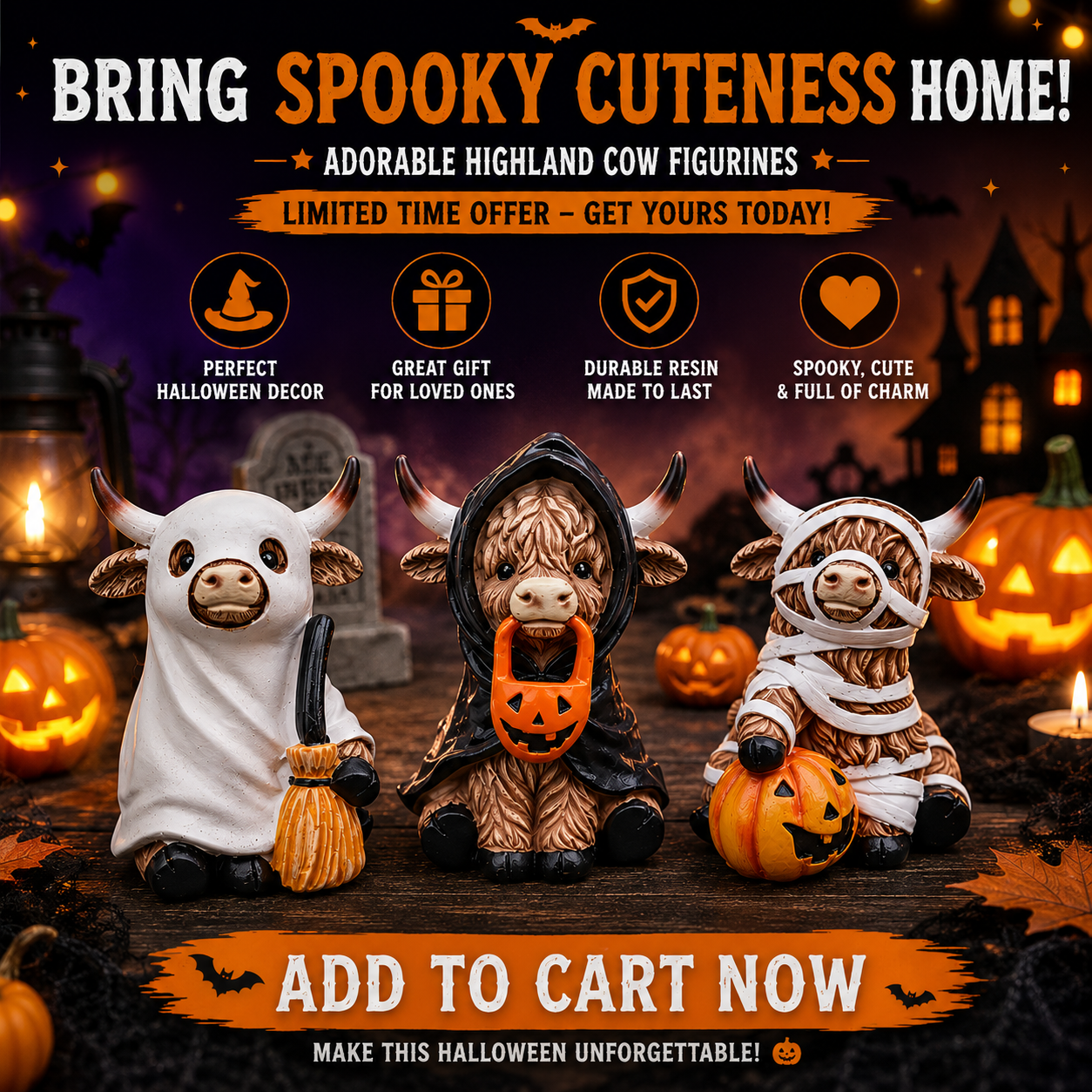 ๐ฅ 55% OFF TODAY ๐ Halloween Highland Cow Resin Figurines