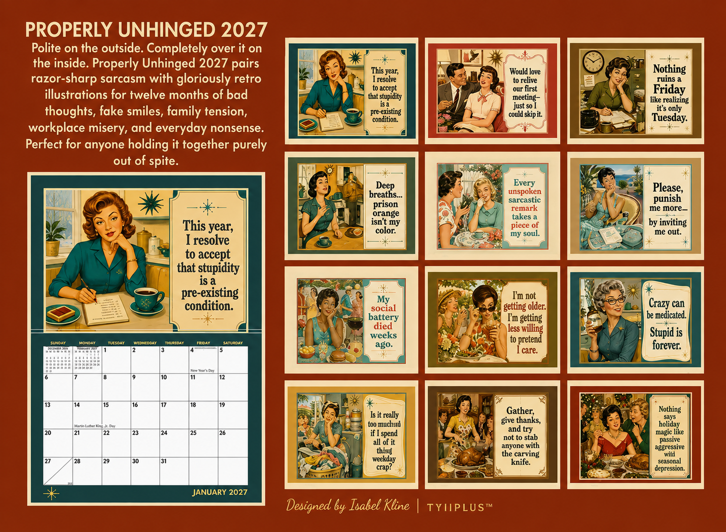 Polite & Petty 2027 Calendar – Funny Adult Humor & Sarcastic Retro Wall Calendar