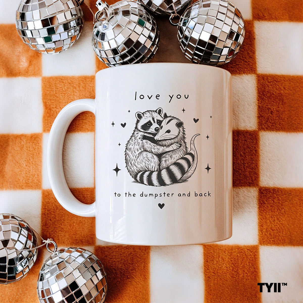 TYII™ Love You to the Dumpster and Back 11oz Mug – Funny Raccoon & Opossum Coffee Cup, Cute Valentine's Day Gift for Couples