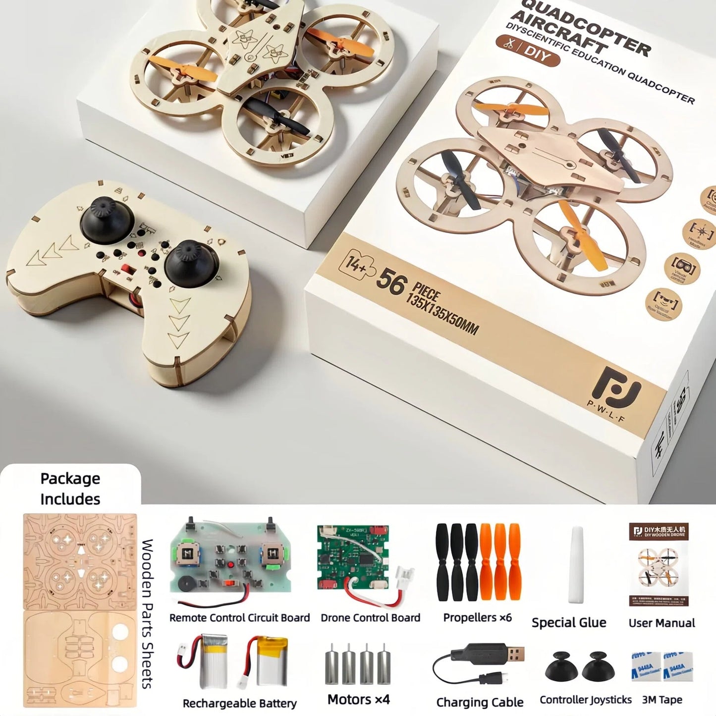 DIY Wooden Remote Control Drone Kit โ Build & Fly Your Own Quadcopter