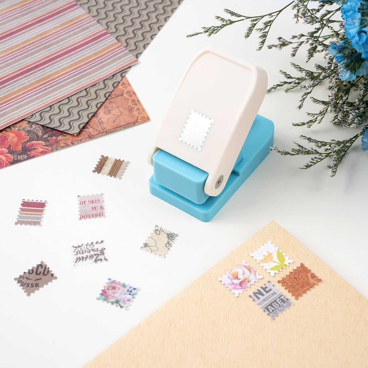 Mini Stamp Paper Punch – Postage Stamp Edge Craft Cutter for Scrapbooking & DIY