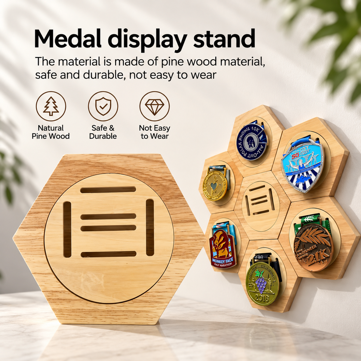 TYII™ Wooden Honeycomb Medal Display Holder