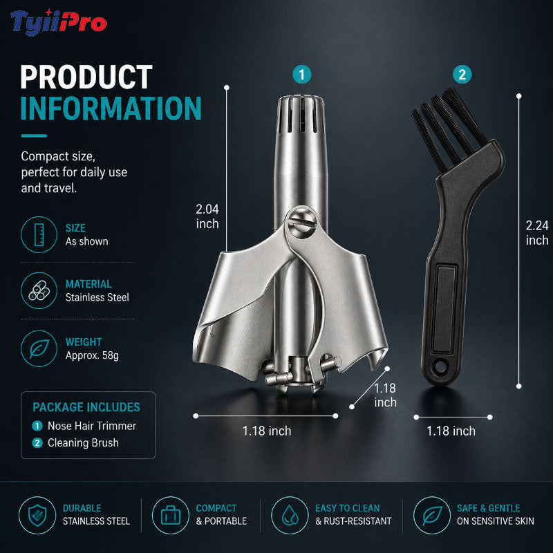 TYIIPRO™ Manual Nose Hair Trimmer – Stainless Steel 360° Trimmer, Waterproof & No Battery Required