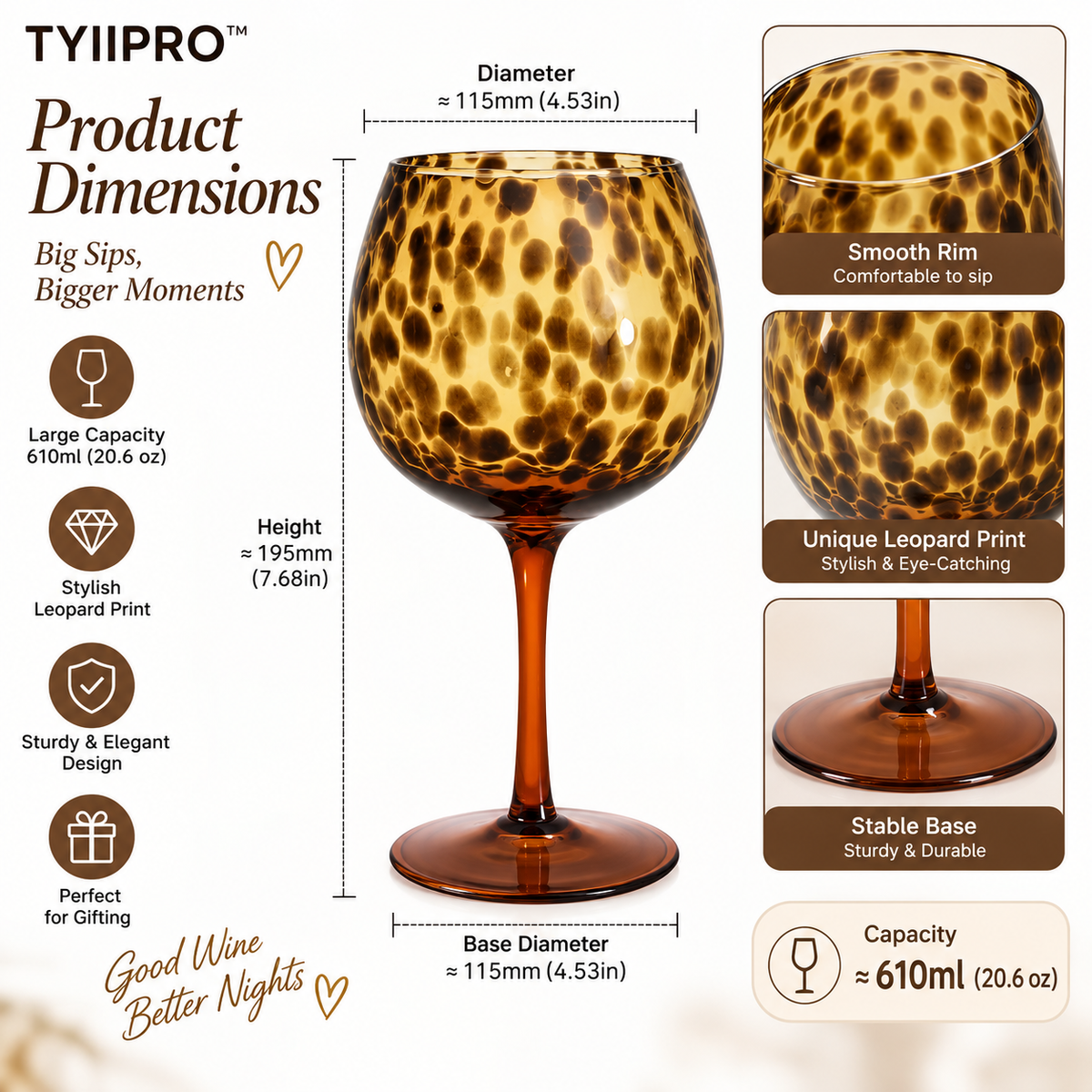 TYIIPRO™ Leopard Print Wine Glass Set with Snack Tray & Reusable Straw – 20.6 oz Girls’ Night Gift Set