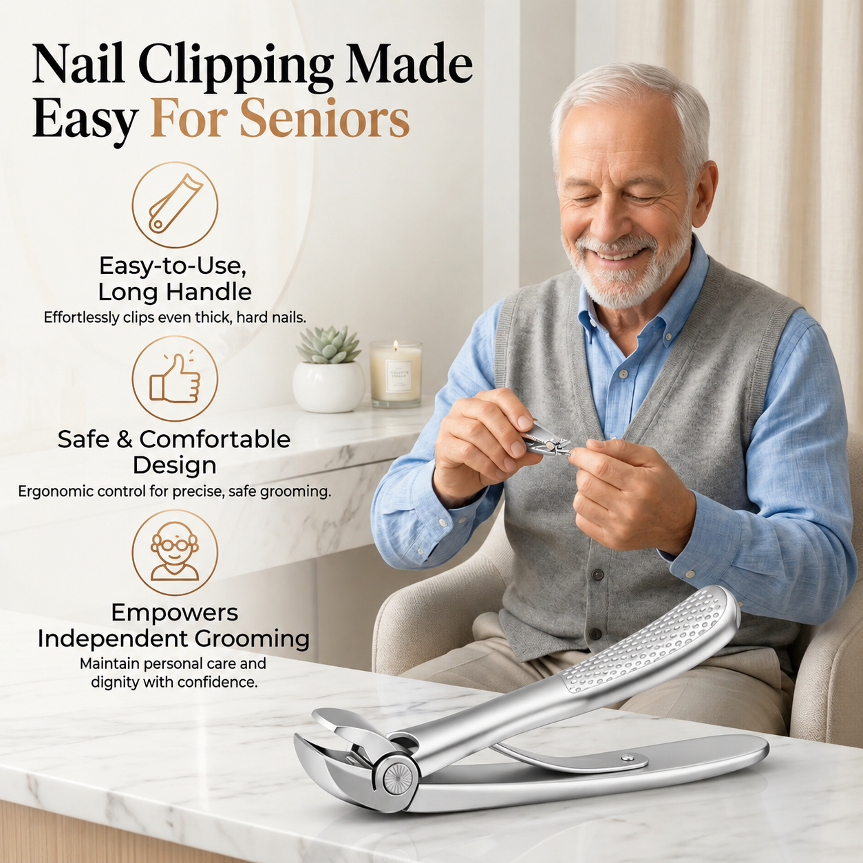 TYIIPRO™ Nail Clipper for Seniors, Wide Jaw Long Handle Clipper for Thick Nails