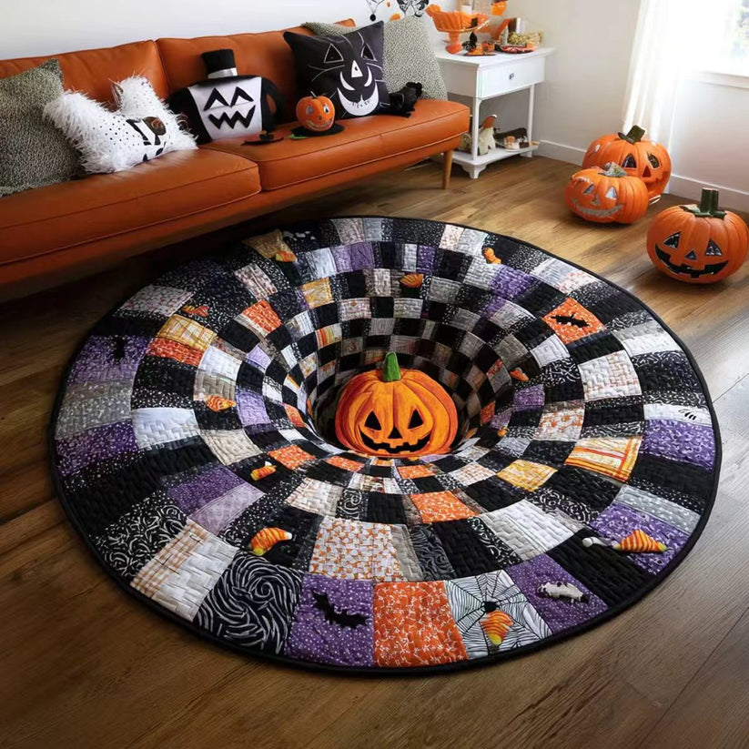 ๐3D Skeleton Vortex Quilted Round Halloween Rug