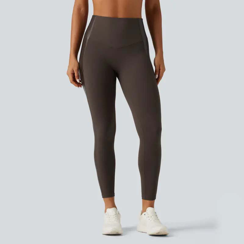 High Waisted Stretchy PU Tummy Control Yoga Leggings with Pocket 🧘