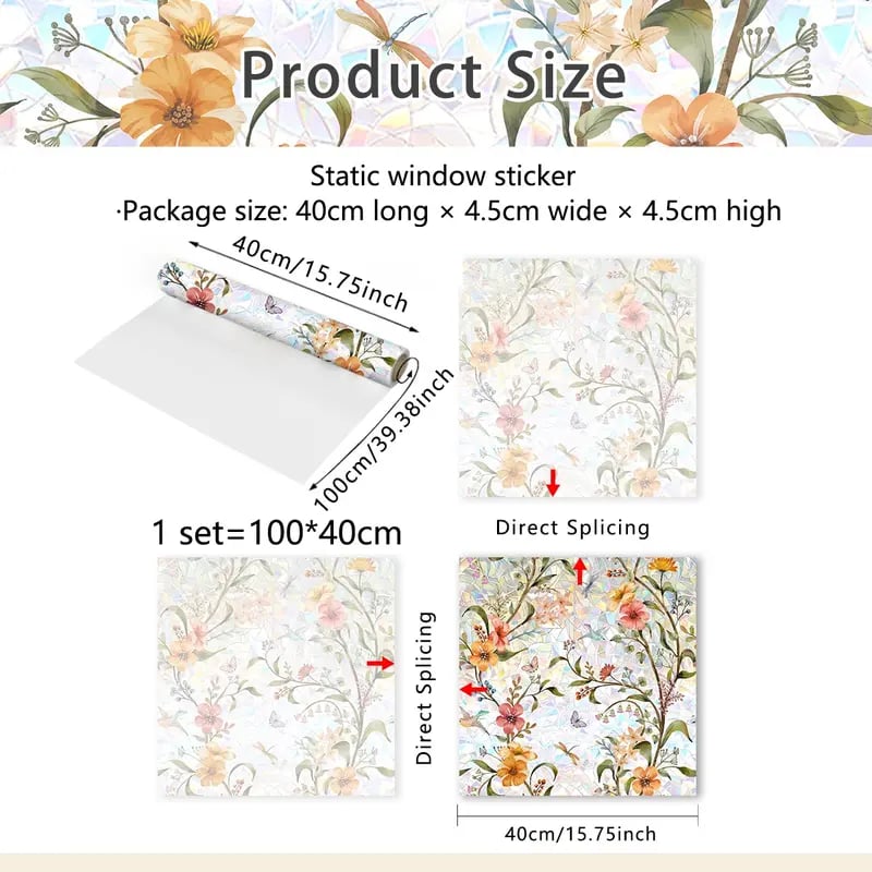 Floral Static Cling Window Stickers – No-Residue, Repositionable & Cut-to-Fit