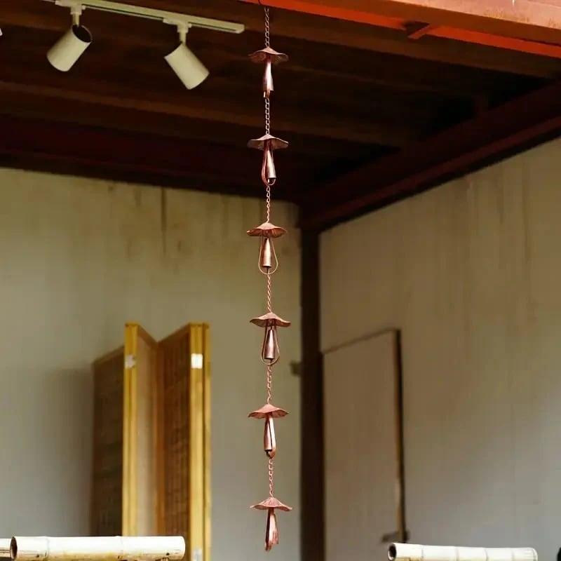 🍄 Vintage Iron Mushroom Rain Chain | Rustic Outdoor Decor & Wind Chime