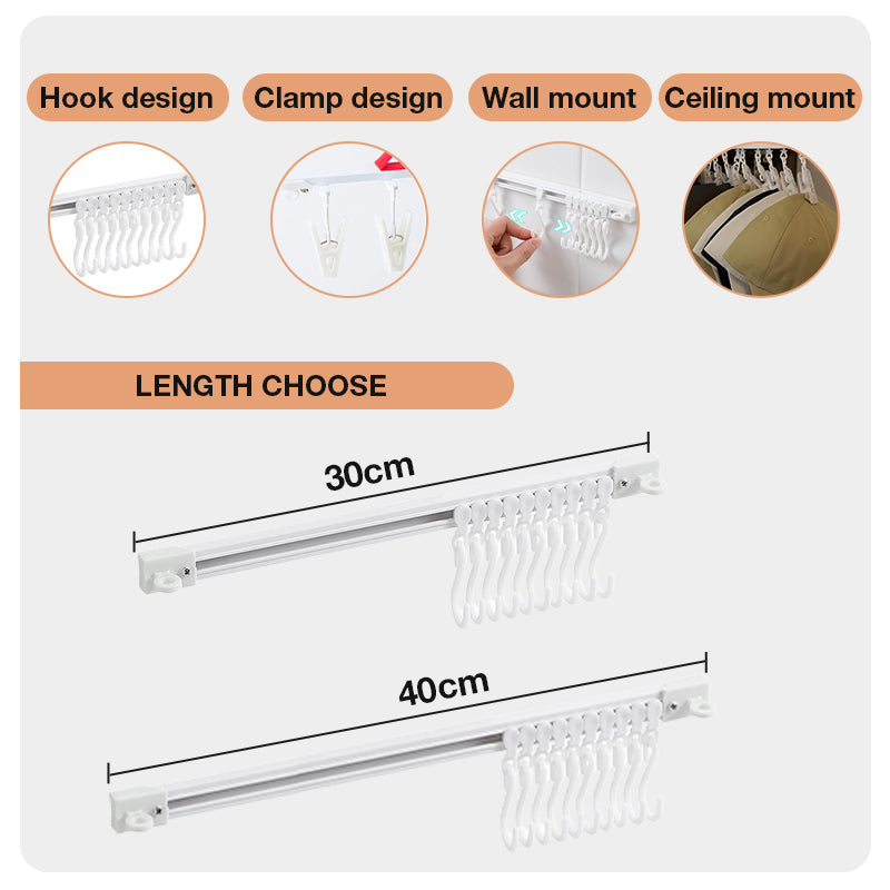Punch-Free Sliding Track Hooks – Adjustable Wall-Mounted Organizer for Kitchen & Bathroom