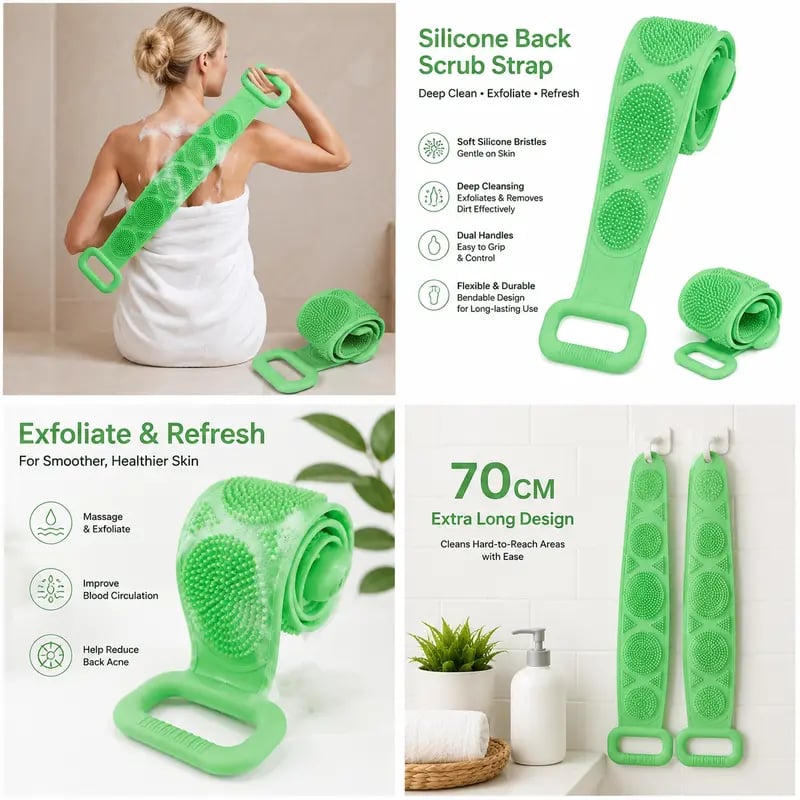 Long Silicone Shower Back Scrubber Strap