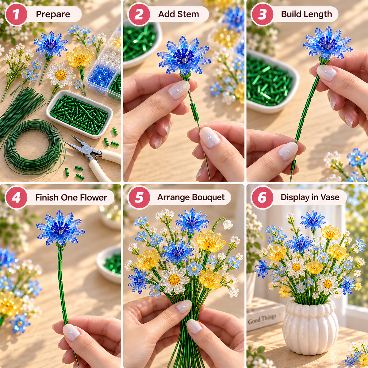 🌼✨DIY Beaded Wildflower Bouquet Kit – Handmade Crystal Flower Craft Set🌸✨