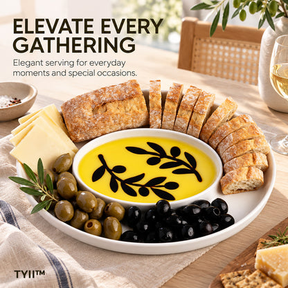 TYII™ Mediterranean Olive Oil & Balsamic Dipping Platter – 14" Porcelain Chip & Dip Serving Tray