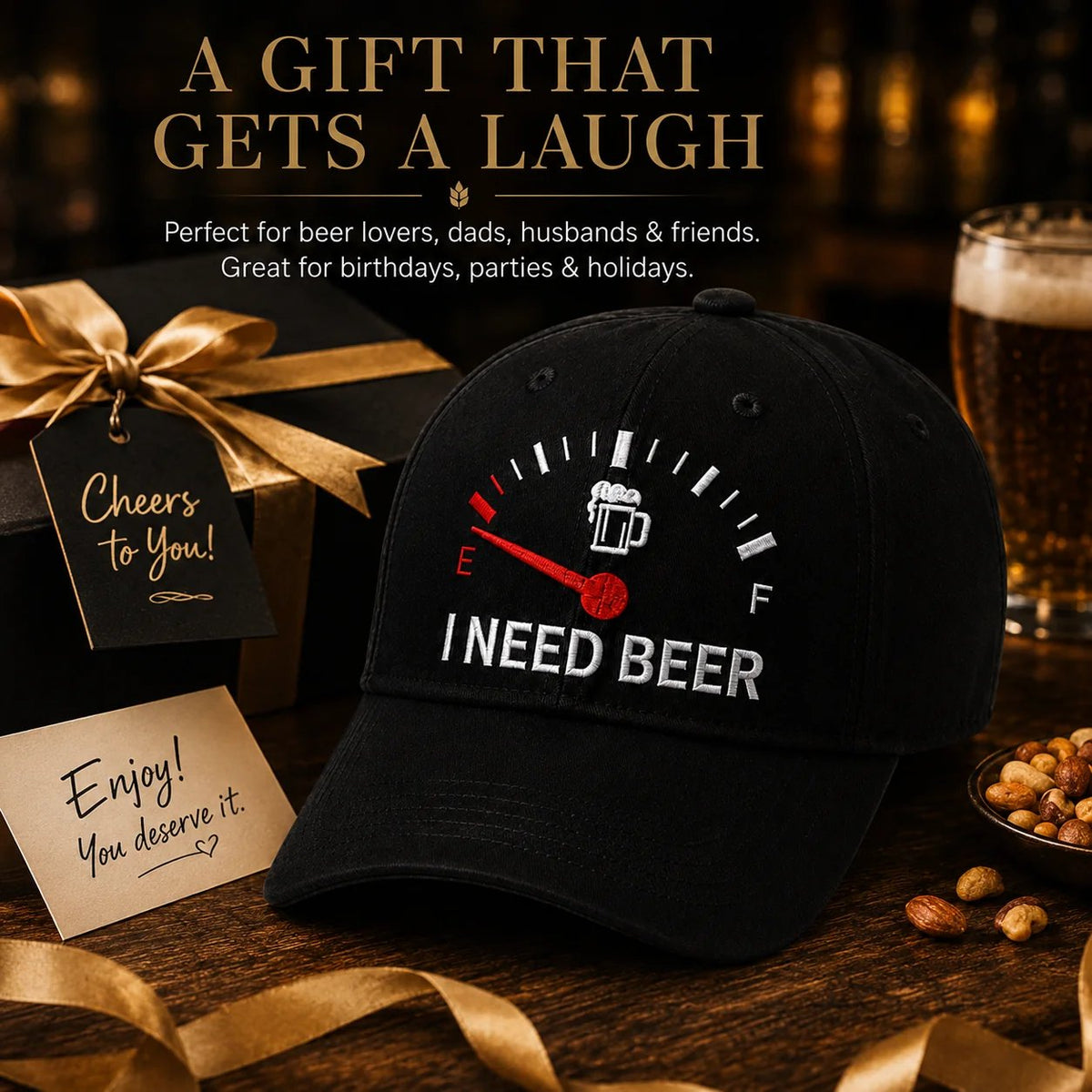 🍺 ‘I NEED BEER’  Embroidered Baseball Cap – Unisex Adjustable Washed Vintage Hat