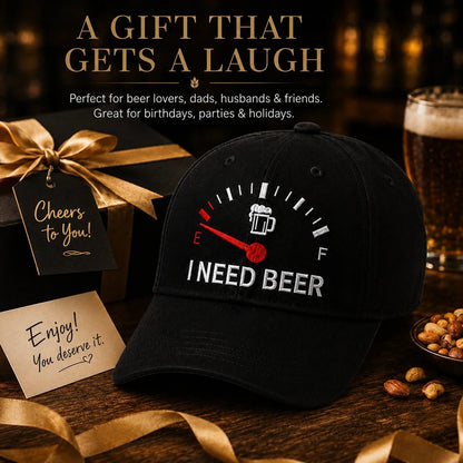 🍺 ‘I NEED BEER’  Embroidered Baseball Cap – Unisex Adjustable Washed Vintage Hat