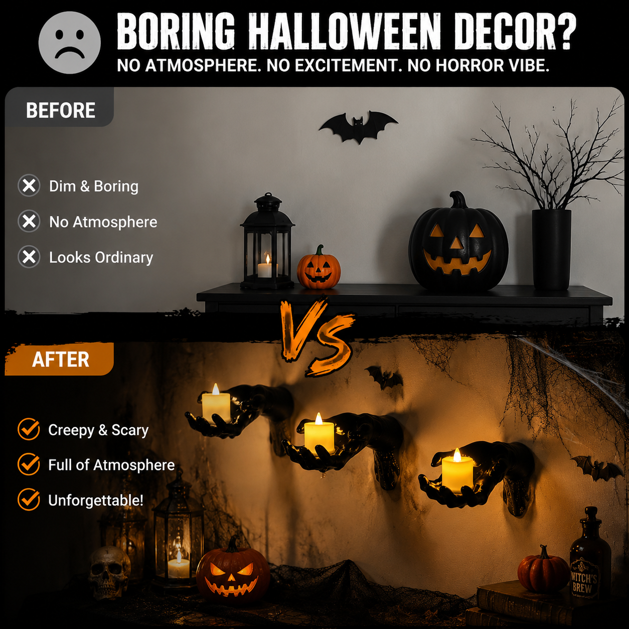 🔥 Ghost Hand LED Candle Holders | Halloween Gothic Wall Decor Set of 3