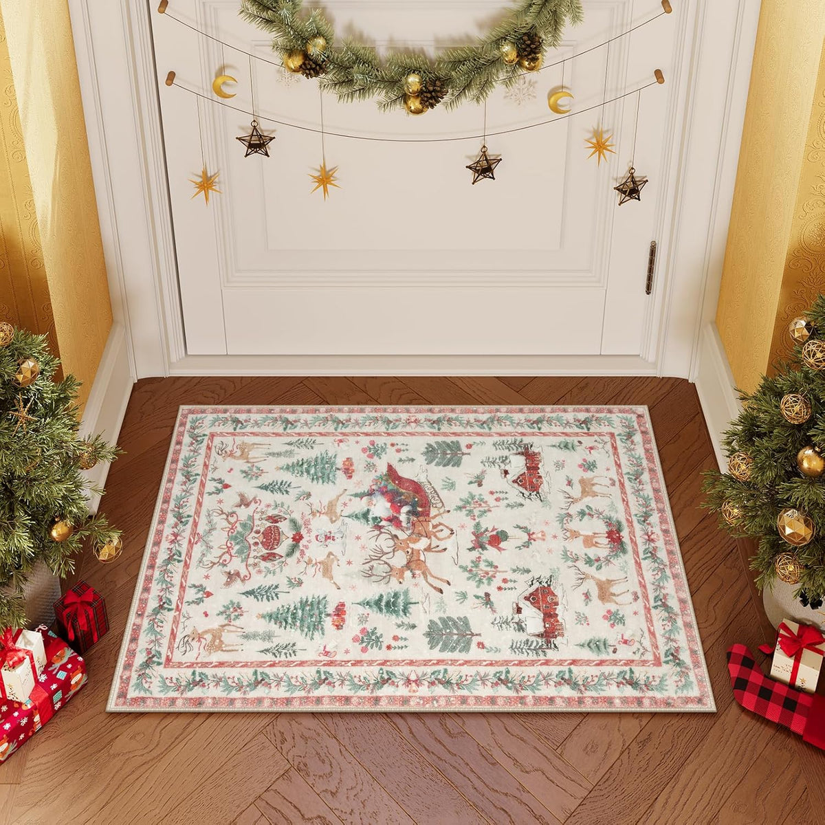 🎄 Christmas Deer & Santa Long Runner Rug