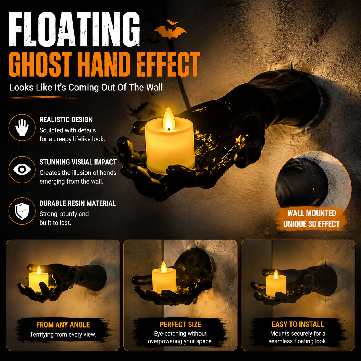🔥 Ghost Hand LED Candle Holders | Halloween Gothic Wall Decor Set of 3