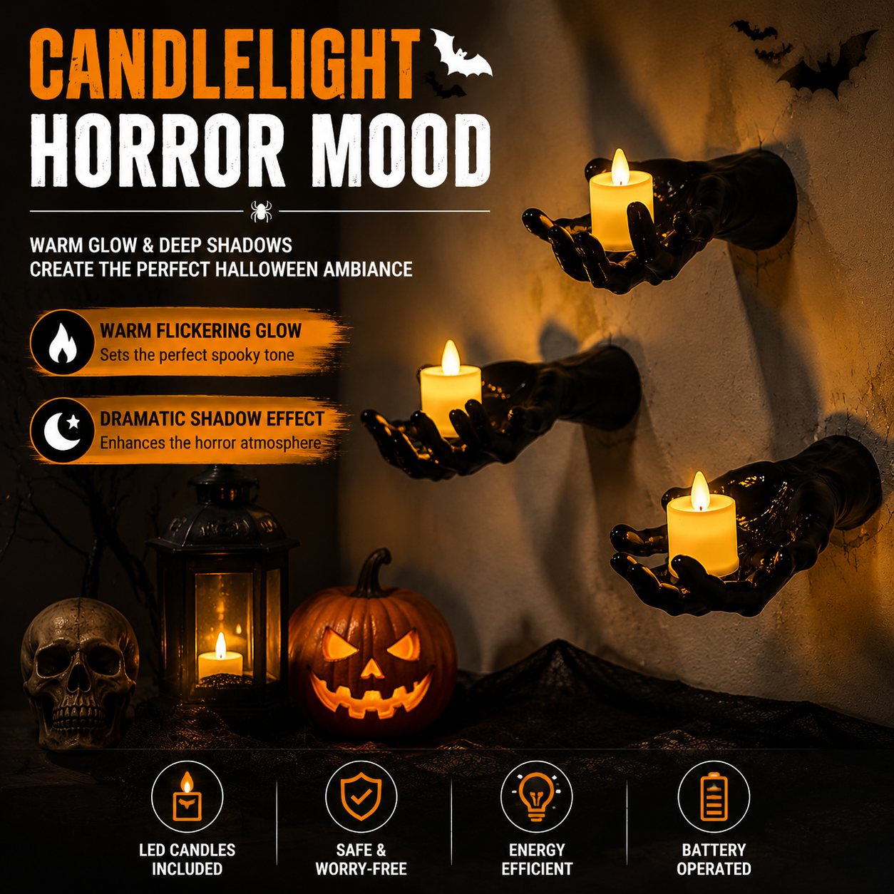 🔥 Ghost Hand LED Candle Holders | Halloween Gothic Wall Decor Set of 3