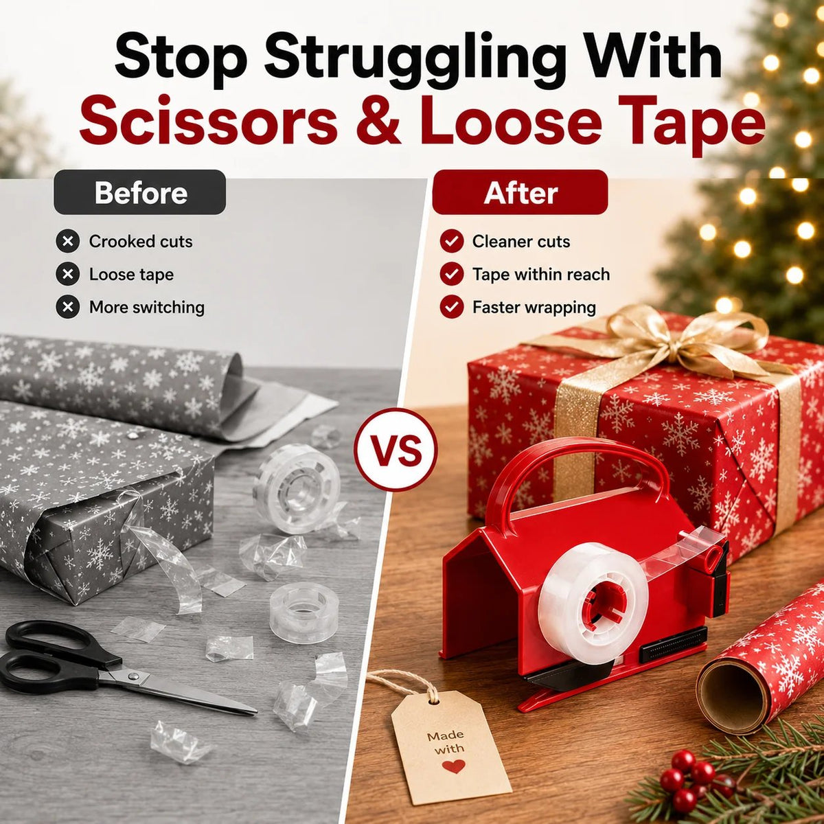 TYIIPRO™ 2-in-1 Wrapping Paper Cutter & Tape Dispenser – Gift Wrapping Tool for Faster, Cleaner & Straighter Cuts