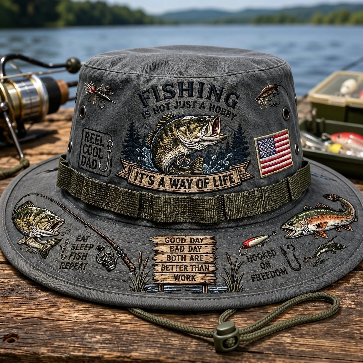 Fishing Is a Way of Life Embroidered Boonie Hat – Outdoor Fishing Bucket Hat