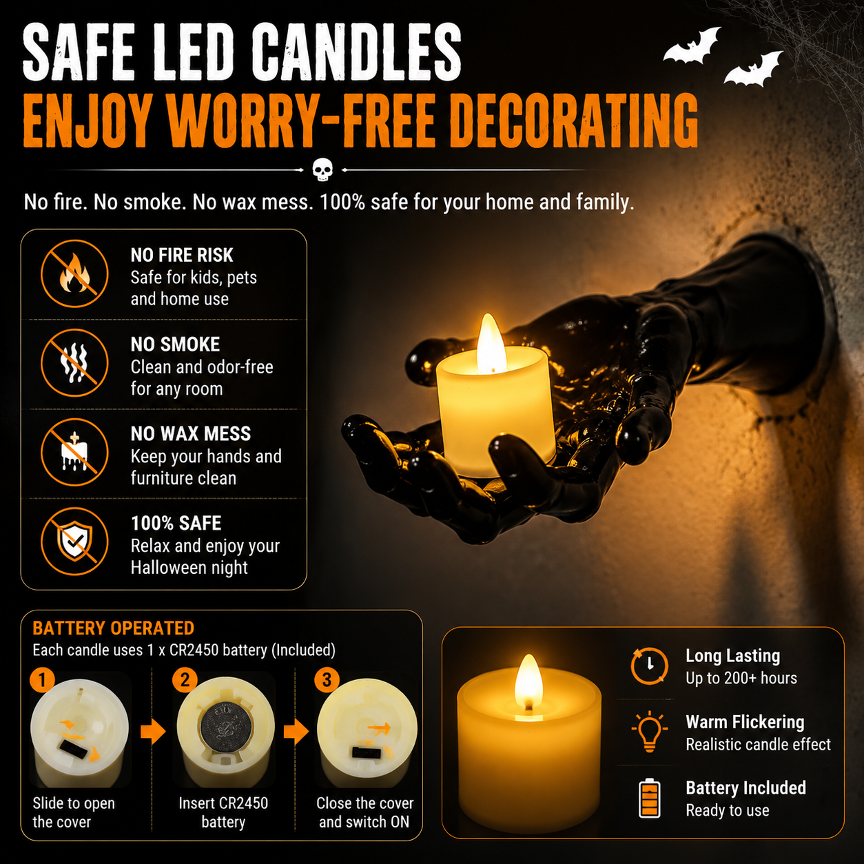 🔥 Ghost Hand LED Candle Holders | Halloween Gothic Wall Decor Set of 3