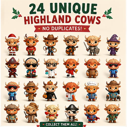 🐮🎄 Highland Cow Christmas Advent Calendar 2026-Open One Door a Day & Grow Your Own Highland Cow Christmas Village!