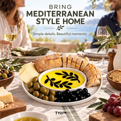 TYII™ Mediterranean Olive Oil & Balsamic Dipping Platter – 14" Porcelain Chip & Dip Serving Tray