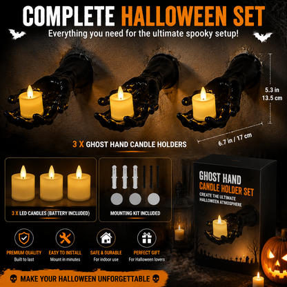 🔥 Ghost Hand LED Candle Holders | Halloween Gothic Wall Decor Set of 3