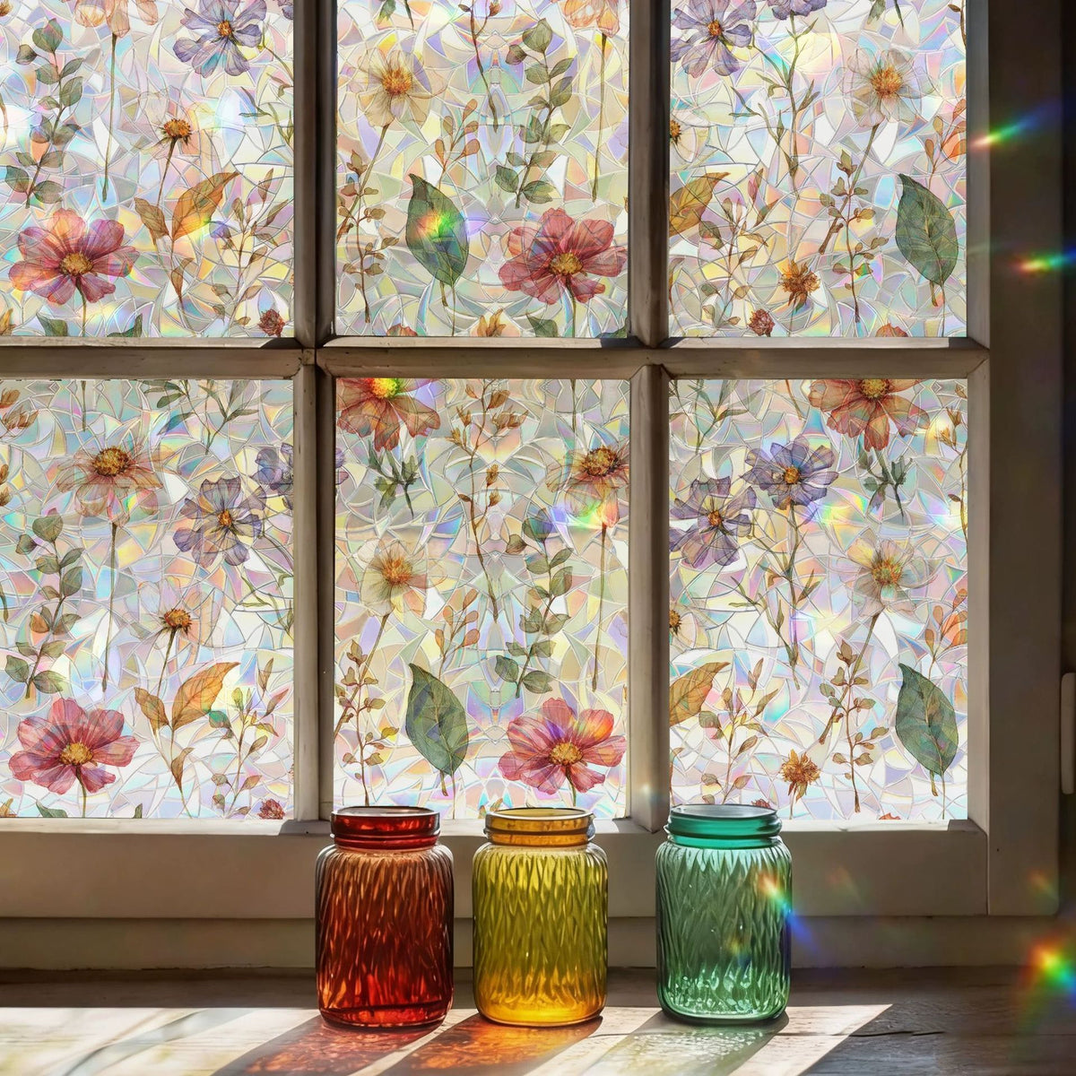 Floral Static Cling Window Stickers – No-Residue, Repositionable & Cut-to-Fit