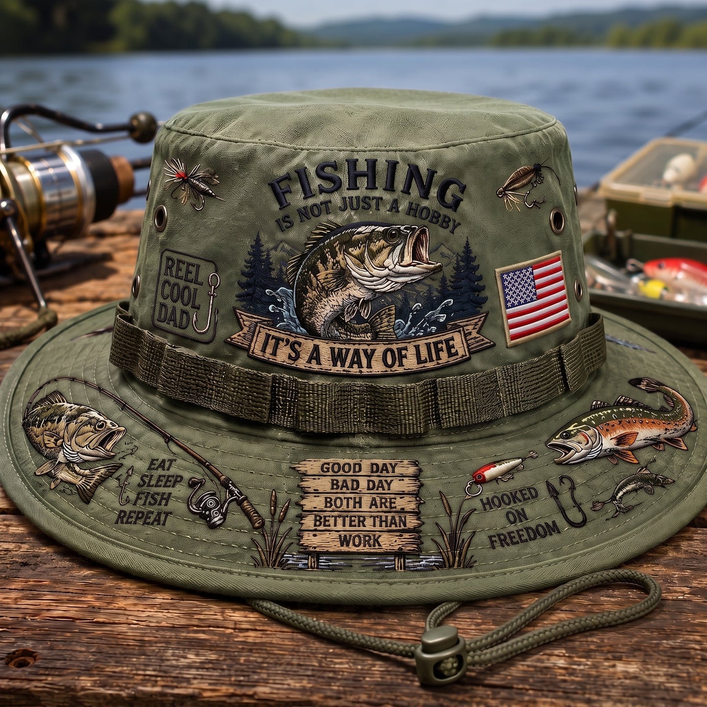 Fishing Is a Way of Life Embroidered Boonie Hat – Outdoor Fishing Bucket Hat