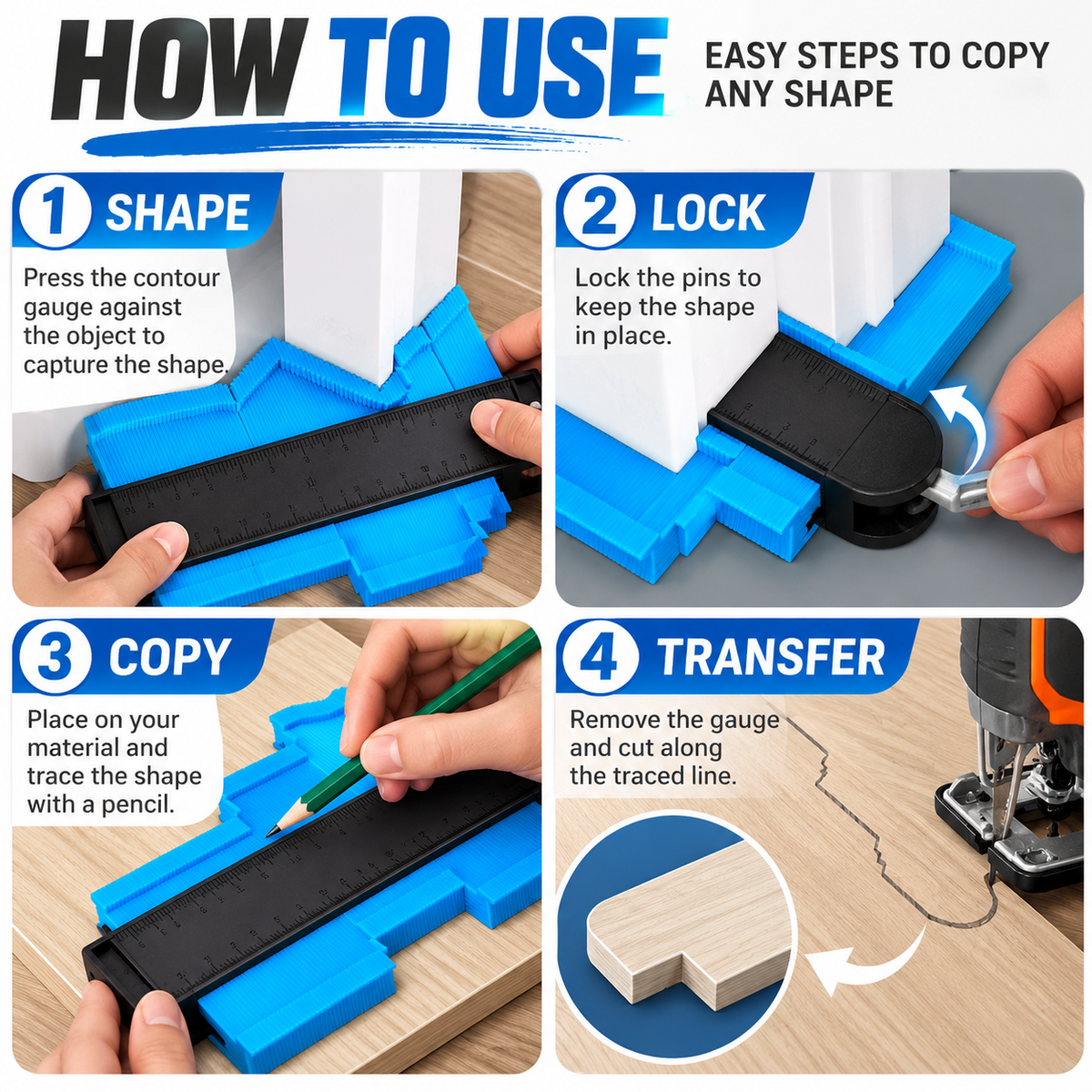 📐💪 Easy Shape Contour Gauge Duplicator – Perfect for DIY, Precise Tracing & Transfers 🔧