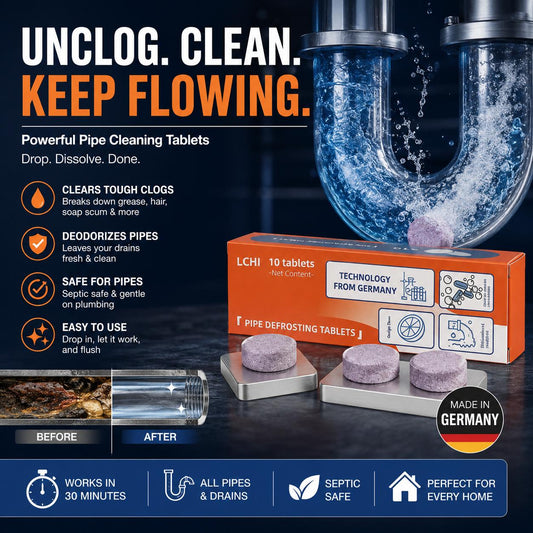 TYIIPRO™ Multi-Functional Pipe Cleaner Tablets – Drain, Washer & Septic System Cleaning Tablets | Odor Eliminator, Clog Remover & Descaler