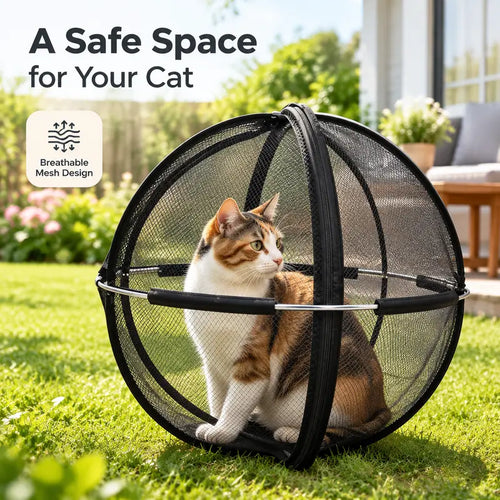 TYII™ Portable Pop-Up Cat Enclosure – 360° Breathable Mesh Outdoor Cat Playpen, Foldable Spherical Cat Tent for Indoor & Outdoor Use