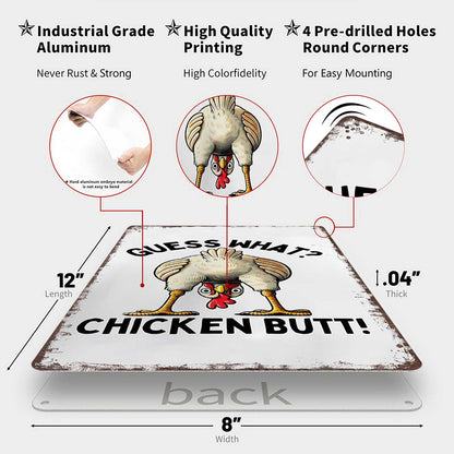 “Guess What? Chicken Butt!” Funny Metal Sign – Vintage Farmhouse Wall Decor for Chicken Lovers
