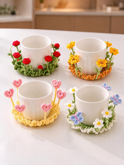 🌸 TYII™ Handmade Pop-Up Flower Coaster – 3D Crochet Cup Mat