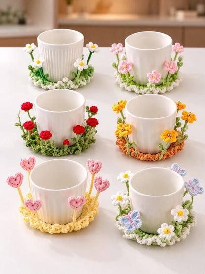 🌸 TYII™ Handmade Pop-Up Flower Coaster – 3D Crochet Cup Mat