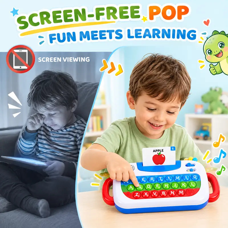 TYII™ Interactive Talking Flash Cards & Pop It Keyboard – 3-in-1 ABC Learning Toy for Kids Ages 3+, 72 Cards & 144 Words