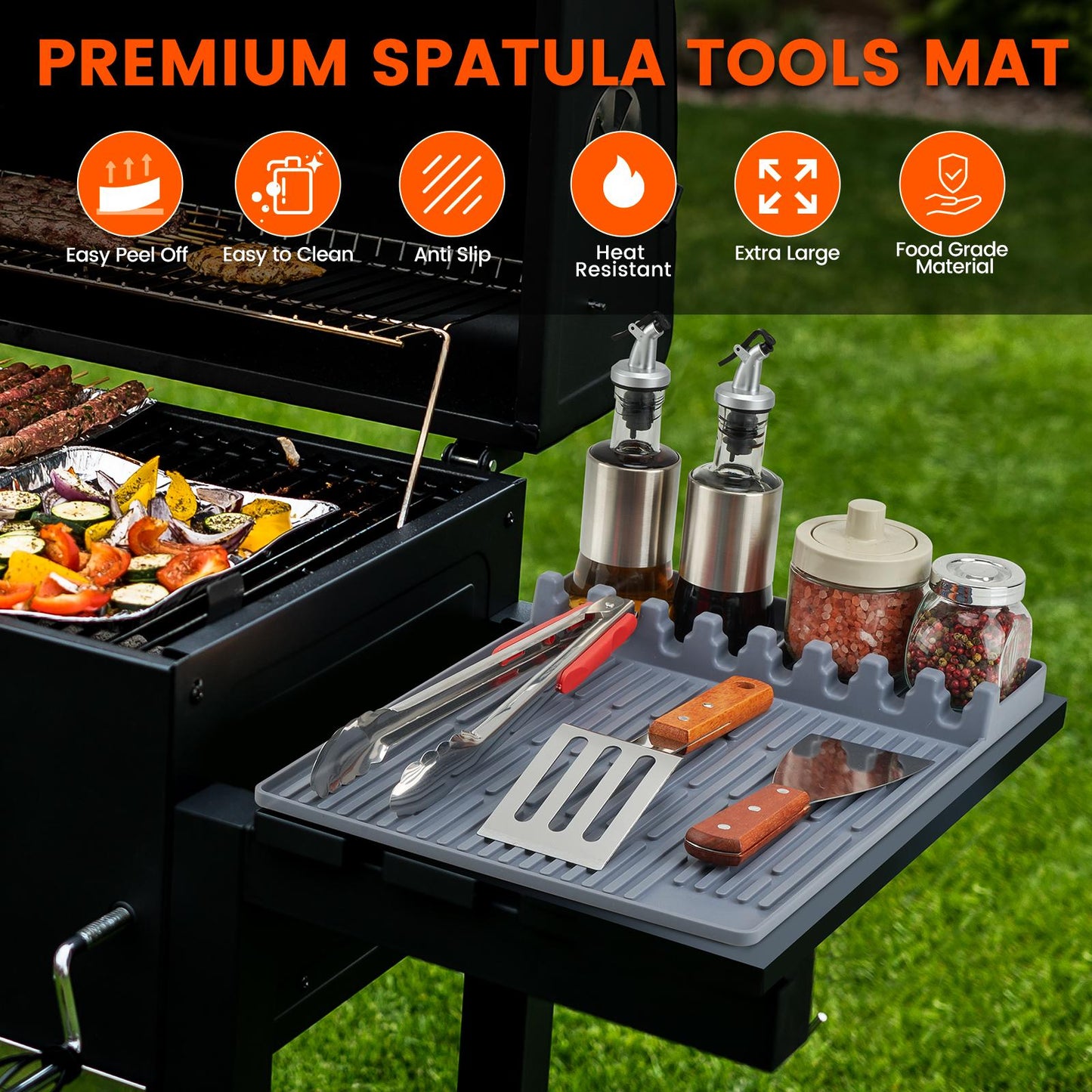 TYIIPRO™ Silicone Grill Side Shelf Mat – Heat Resistant BBQ Tool Organizer