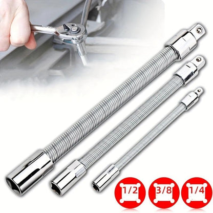 TYIIPRO™ Flexible Socket Extension Bar Set – Bendable Ratchet Wrench Extensions for Tight Spaces, CR-V Steel Automotive Repair Tool Kit