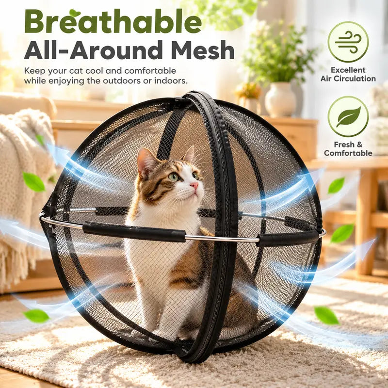 TYII™ Portable Pop-Up Cat Enclosure – 360° Breathable Mesh Outdoor Cat Playpen, Foldable Spherical Cat Tent for Indoor & Outdoor Use