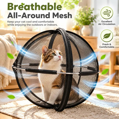 TYII™ Portable Pop-Up Cat Enclosure – 360° Breathable Mesh Outdoor Cat Playpen, Foldable Spherical Cat Tent for Indoor & Outdoor Use