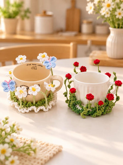 🌸 TYII™ Handmade Pop-Up Flower Coaster – 3D Crochet Cup Mat