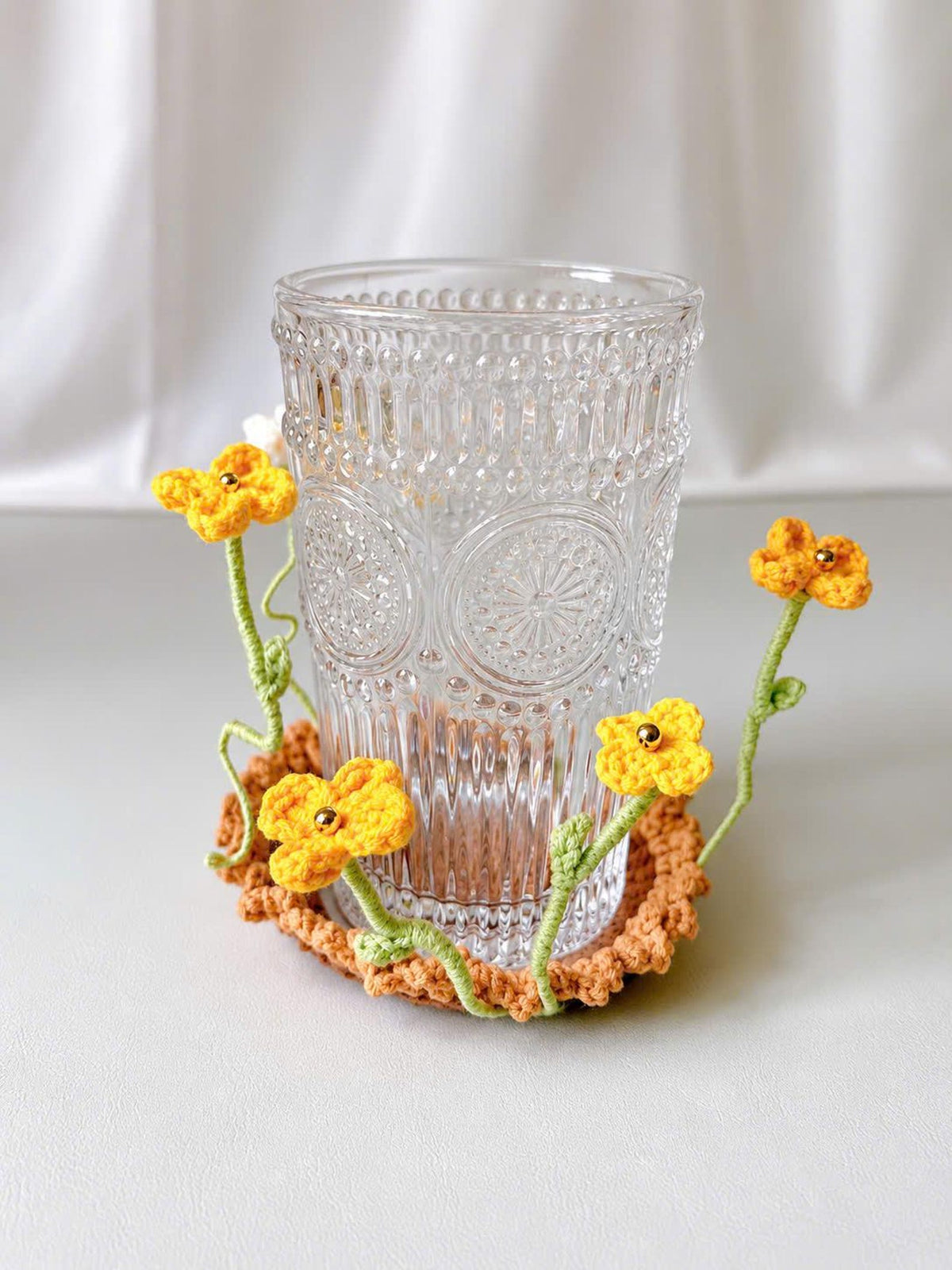🌸 TYII™ Handmade Pop-Up Flower Coaster – 3D Crochet Cup Mat