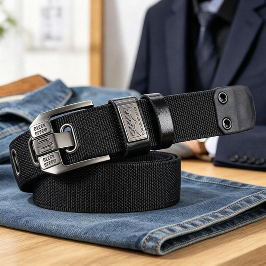 TYII™ Men's Heavy-Duty Canvas Belt – 10-Hole Adjustable Webbing Belt with Zinc Alloy Buckle