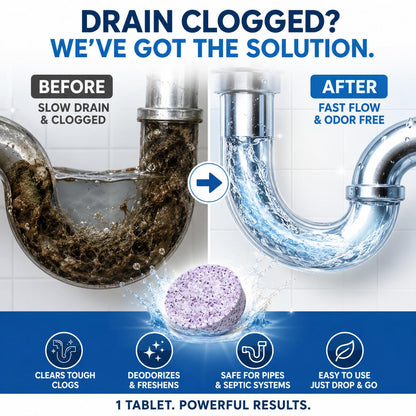 TYIIPRO™ Multi-Functional Pipe Cleaner Tablets – Drain, Washer & Septic System Cleaning Tablets | Odor Eliminator, Clog Remover & Descaler
