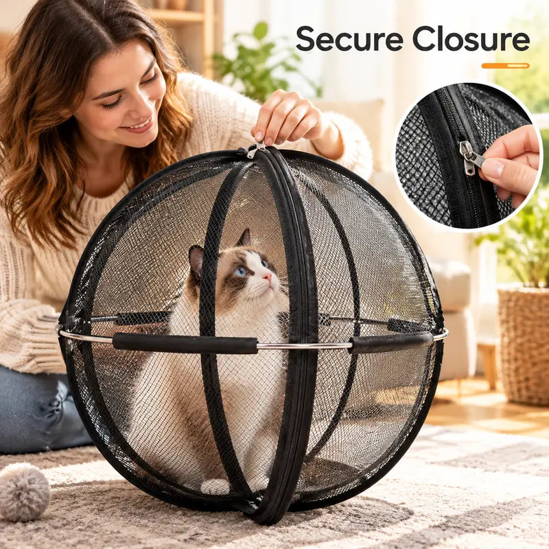 TYII™ Portable Pop-Up Cat Enclosure – 360° Breathable Mesh Outdoor Cat Playpen, Foldable Spherical Cat Tent for Indoor & Outdoor Use