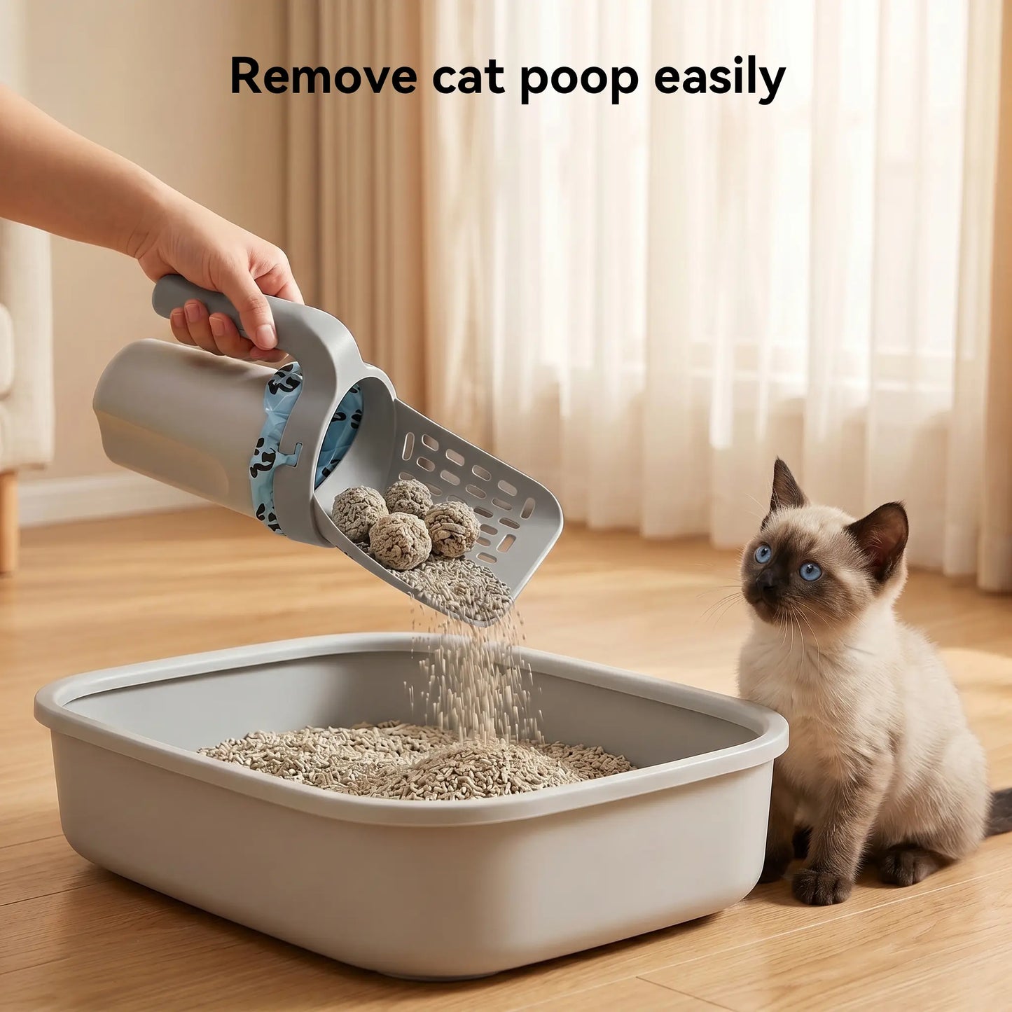 TYIIPRO™ 2-in-1 Cat Litter Scoop with Built-In Waste Bag Dispenser – Includes 2 Bag Rolls
