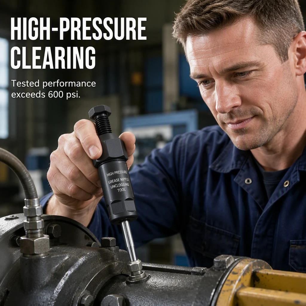 TYIIPRO™ Heavy-Duty Grease Fitting Cleaner – 600 PSI High-Pressure Grease Gun Unclogging Tool with M6/M8/M10 Adapters