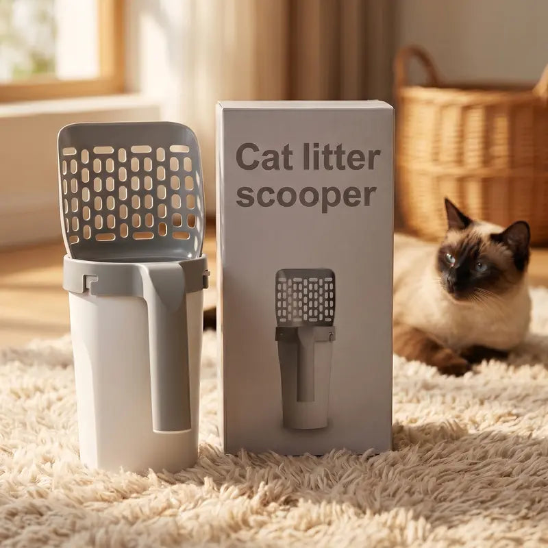 TYIIPRO™ 2-in-1 Cat Litter Scoop with Built-In Waste Bag Dispenser – Includes 2 Bag Rolls